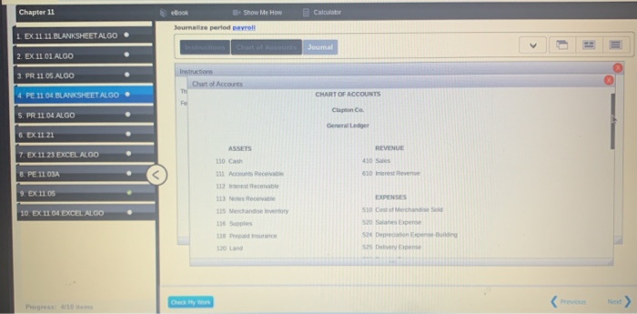 Chart of Account Journal 2. EX 11.01. ALGO 3. PR 1105 ALGO