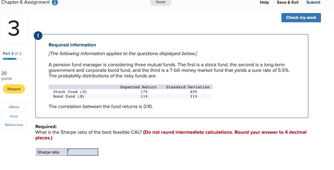  Chapter 6 Assignment Saved Help Save & Exit Submit Check my