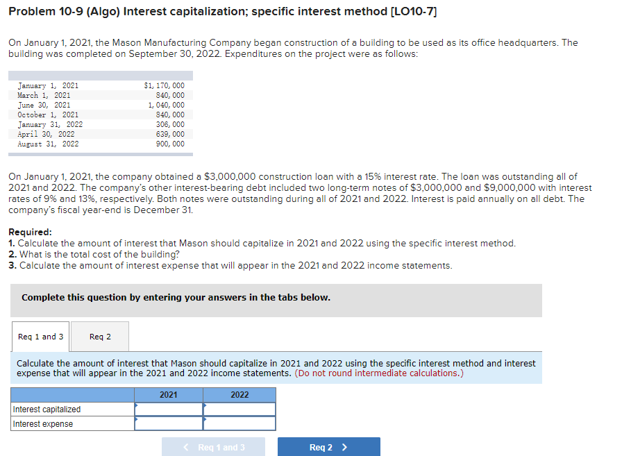  Problem 10-9 (Algo) Interest capitalization; specific interest method [LO10-7] On January