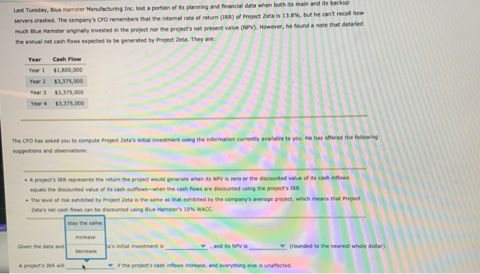 Hamster Manufacturing Inc. lost a portion of its planning and financial data