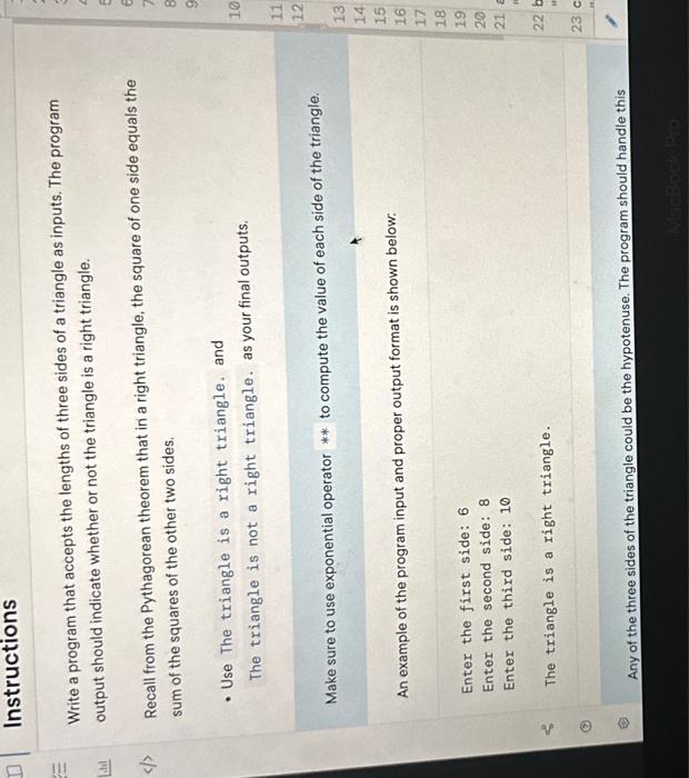  Write a program that accepts the lengths of three sides of