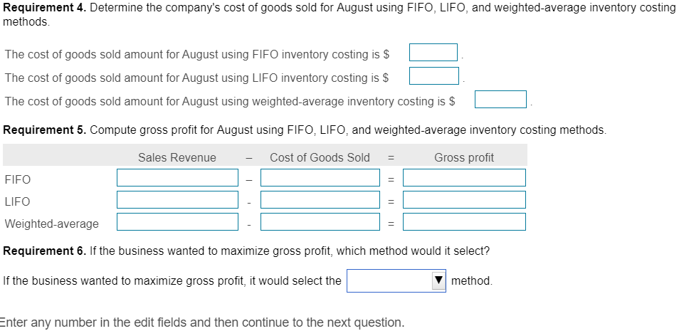 with 55 units of iron inventory that cost $35 each. During August,