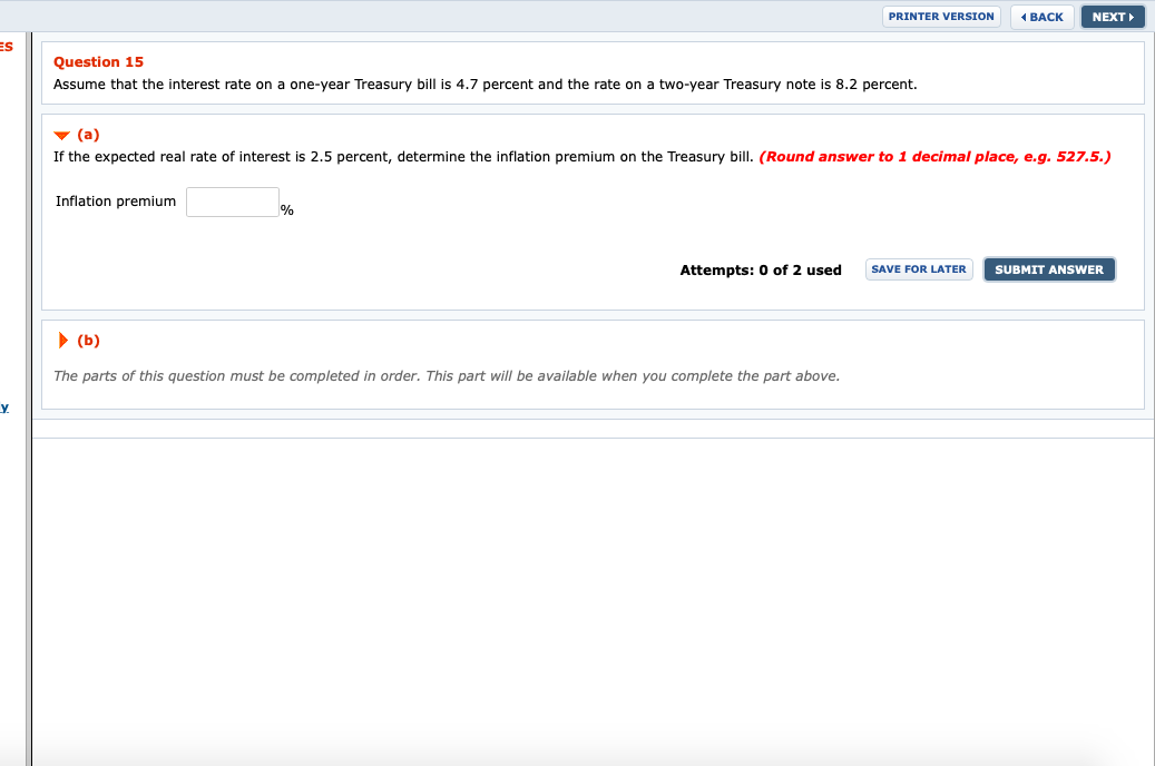 PRINTER VERSION A BACK NEXT ES Question 15 Assume that the