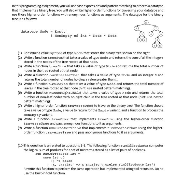 Using Standar ML language: In this programming assignment, you will use case