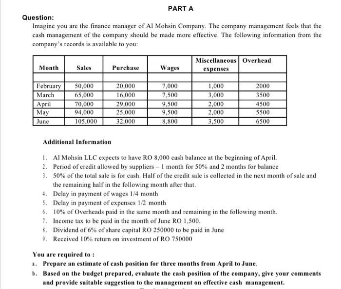 Please solve the question in a table PART A Question: Imagine you