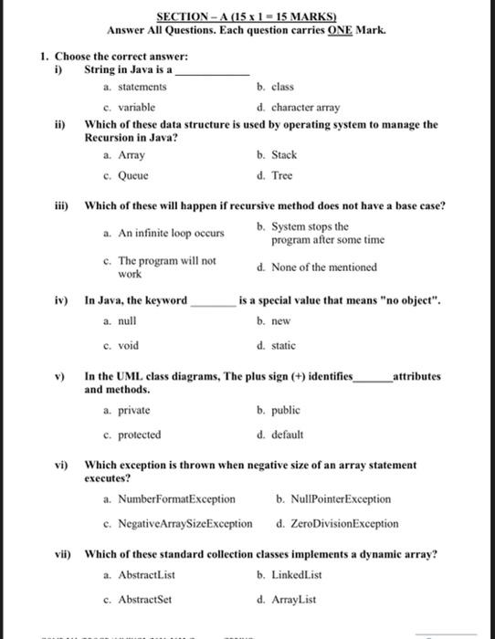  SECTION - A (151=15MARKS) Answer All Questions. Each question carries ONE