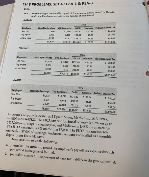  CH 8 PROBLEMS: SET A : P8A-1 & P8A-3 Set A