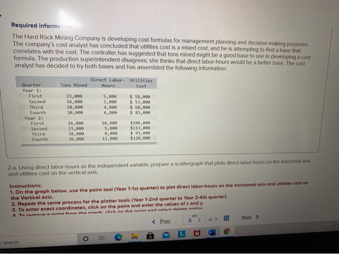  Required information The Hard Rock Mining Company is developing cost formulas