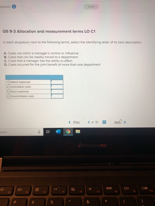  mework a QS 9-3 Allocation and measurement terms LO C1 In