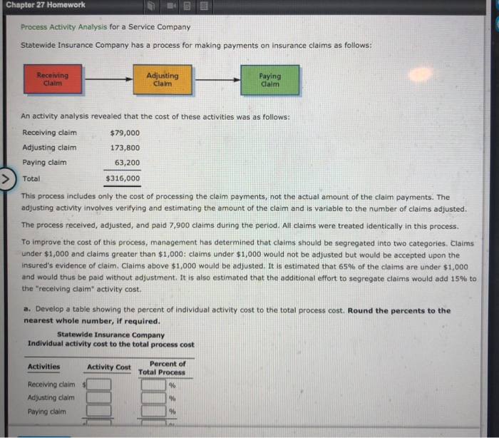  Chapter 27 Homework Process Activity Analysis for a Service Company Statewide