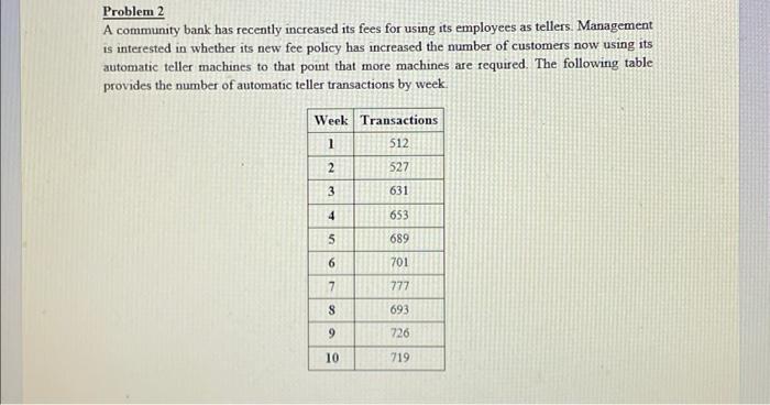  Problem 2 A community bank has recently increased its fees for