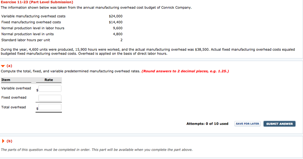  Exercise 11-23 (Part Level Submission) The information shown below was taken