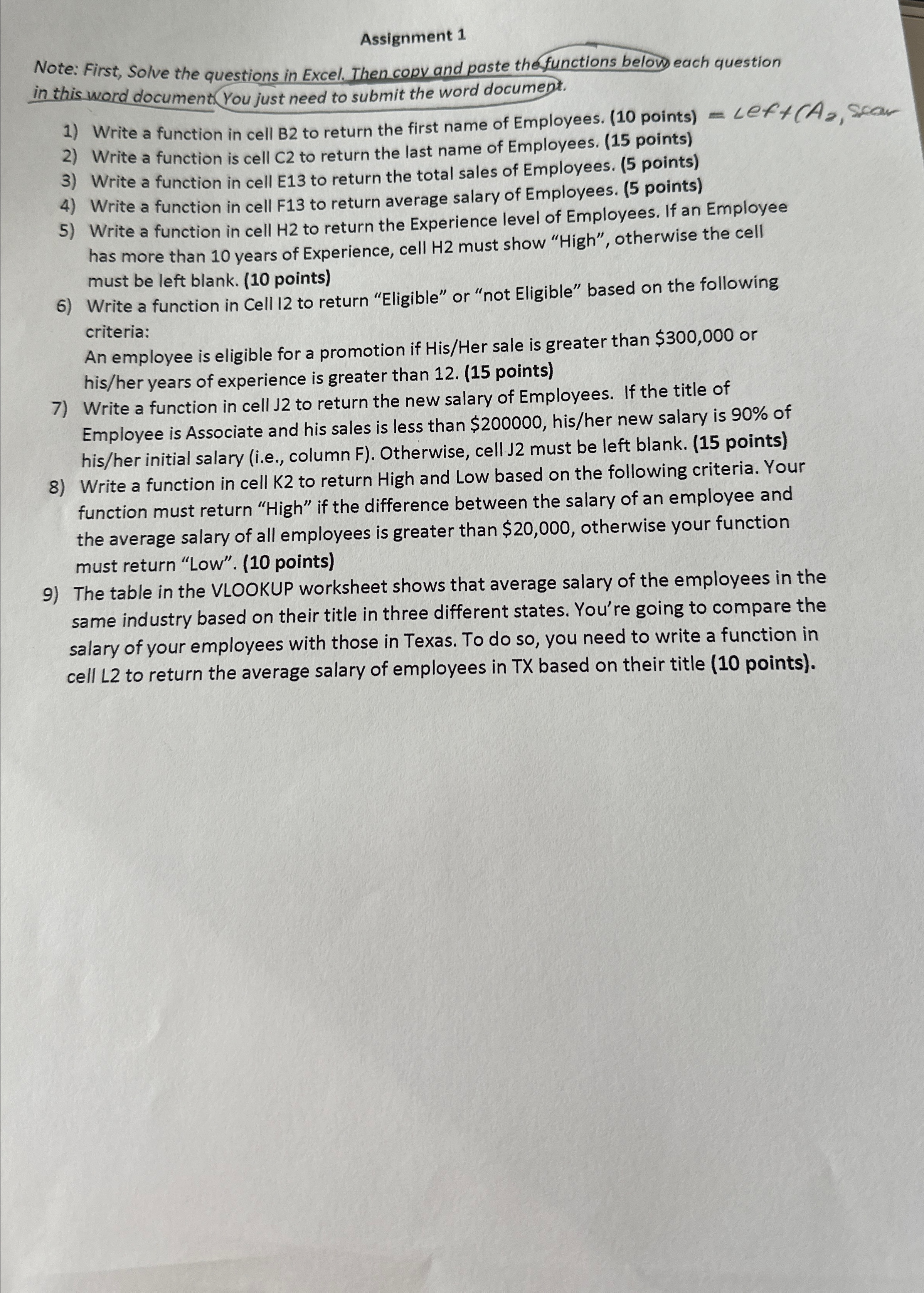  Assignment 1 Note: First, Solve the questions in Excel. Then copv