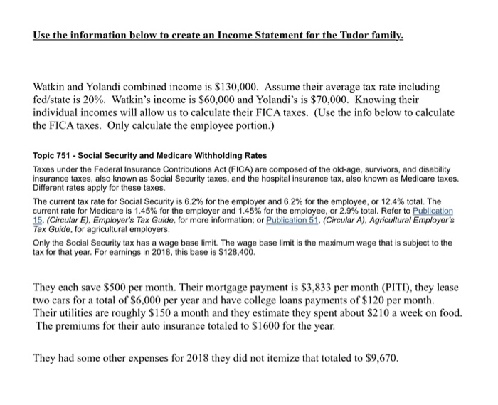  Use the information below to create an Income Statement for the
