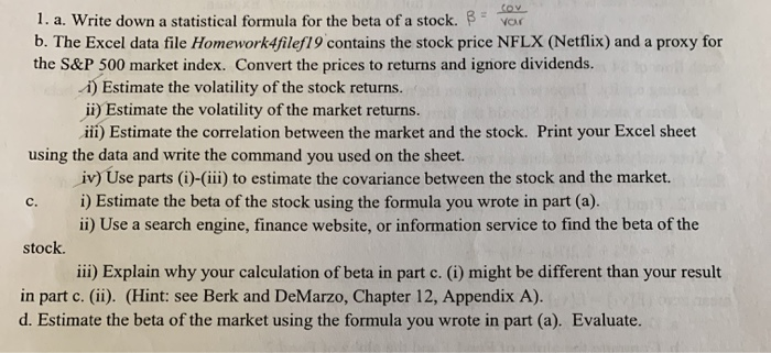  ov VCAr 1. a. Write down a statistical formula for the