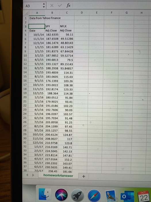 beta of a stock. B b. The Excel data file Homework4filef19 contains
