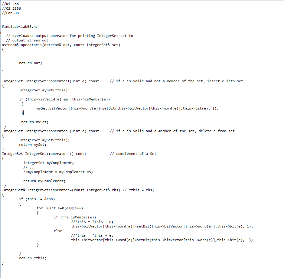 a class. The IntegerSet class from Labs 04 and 06 will be