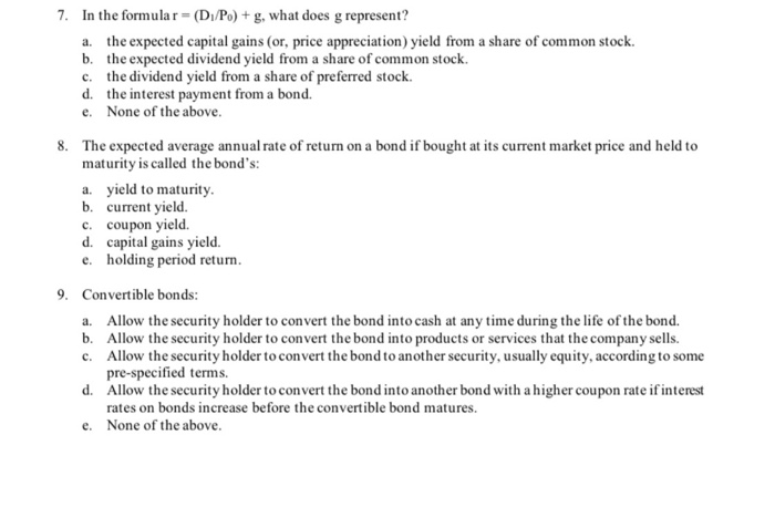  7. In the formular = (D./P.) + g, what does g