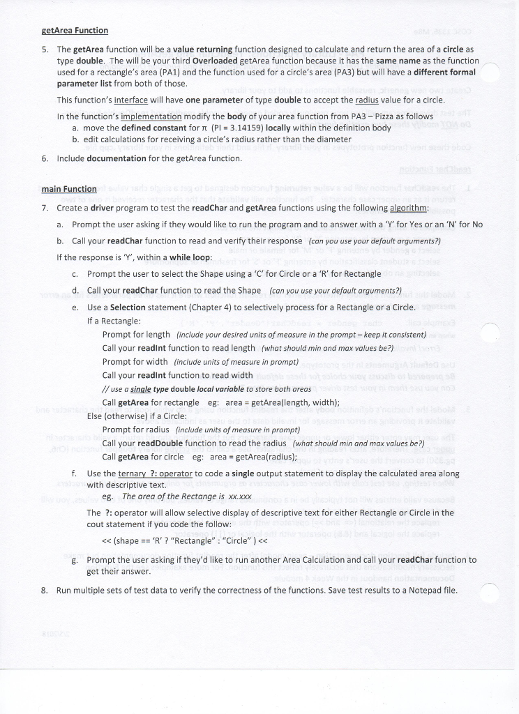 and getArea Reusable User-Defined Functions, Default Arguments and Function Overloading Create two