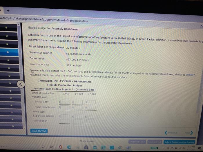 < + w.com/ilm/takeAssignment/takeAssignmentMain.do?inprogress=true Flexible Budget for Assembly Department Cabinaire Inc. is one