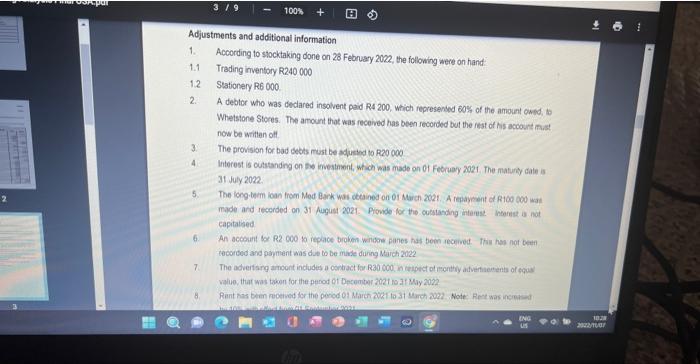 Use the information provided below to prepare the Statement of Comprehensive Income