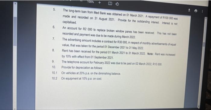 2022, the following were on hand: 1.1 Trading inventory R240 000 1.2