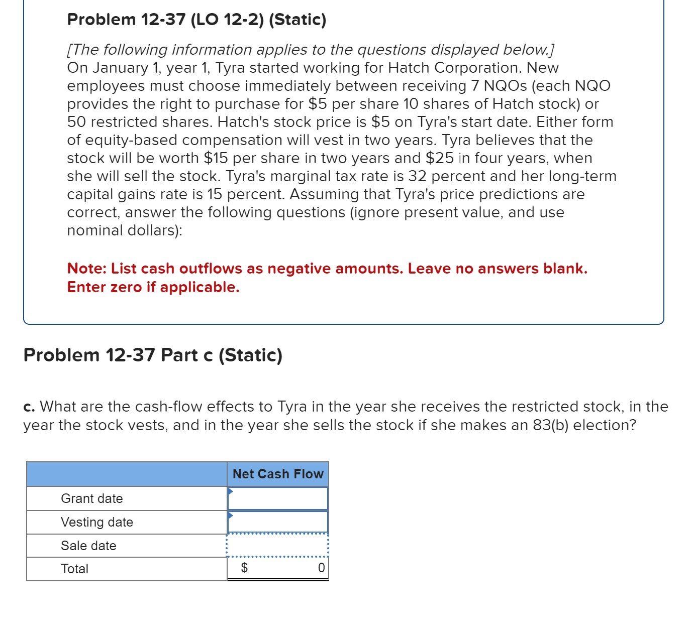  Problem 12-37 (LO 12-2) (Static) [The following information applies to the