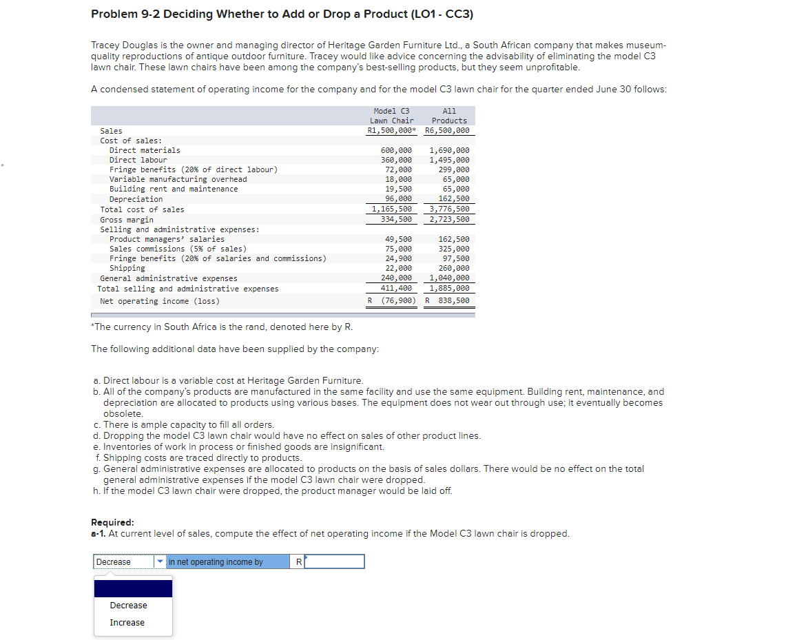  Problem 9-2 Deciding Whether to Add or Drop a Product (LO1