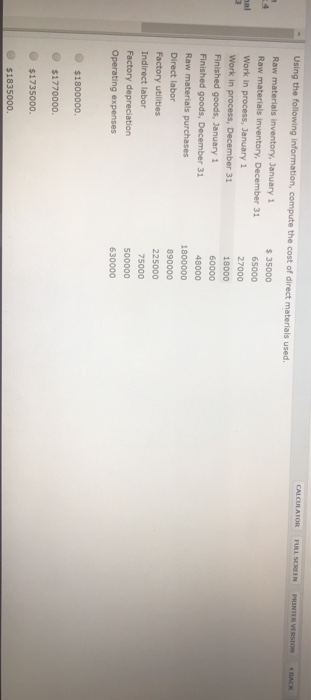  CALCULATOR FULL SCREEN PRINTER VERSION OR Using the following information, compute