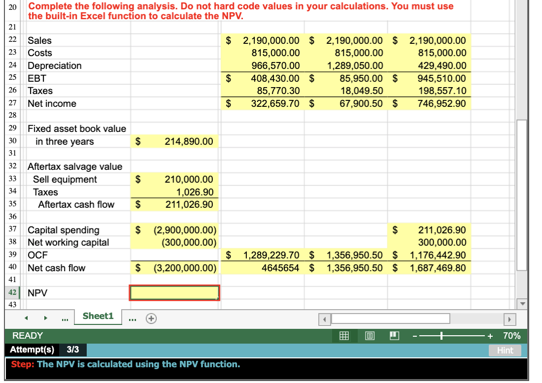 Calculating NPV - Excel Sign In FILE DATA E INSERT PAGE LAYOUT