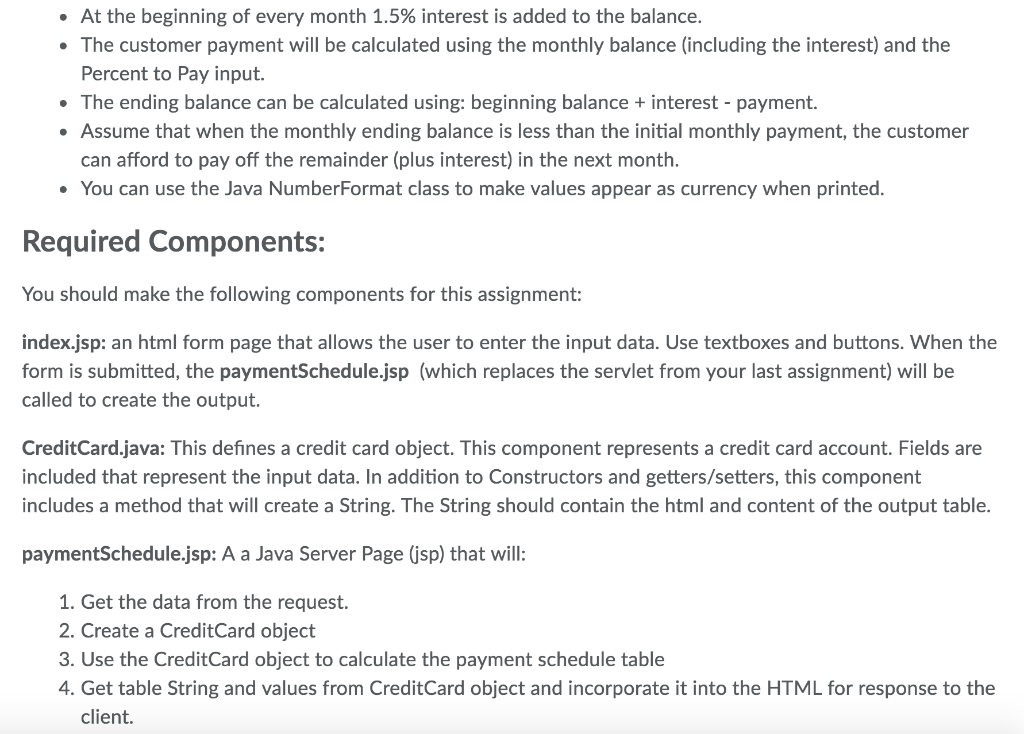 Java/JSP simple program: need assistance creating a credit card payment schedule Output