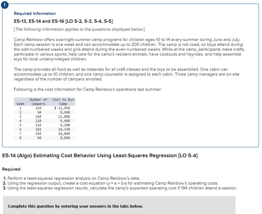  Required information E5-13, E5-14 and E5-16 [LO 5-2, 5-3, 5-4, 5-5]