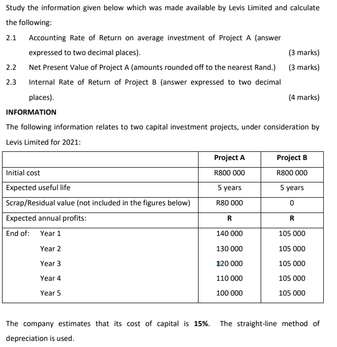  Study the information given below which was made available by Levis