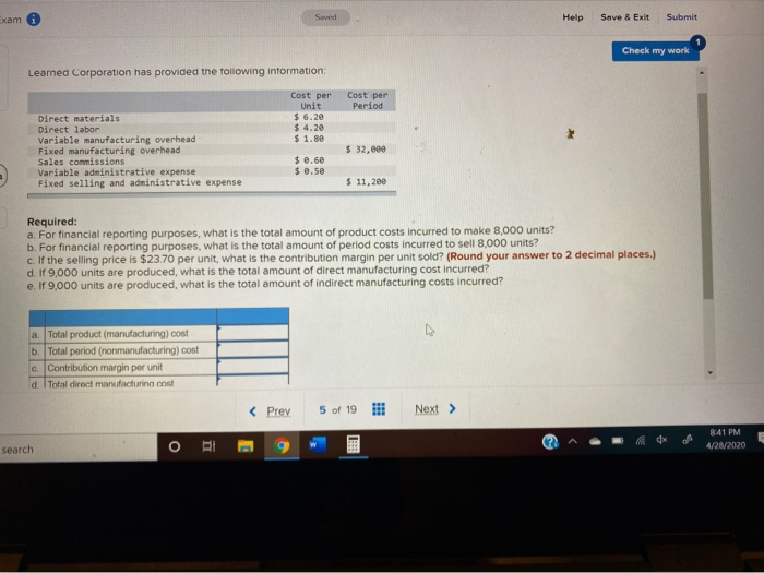  Kam Help Save & Exit Submit Check my work Learned Corporation