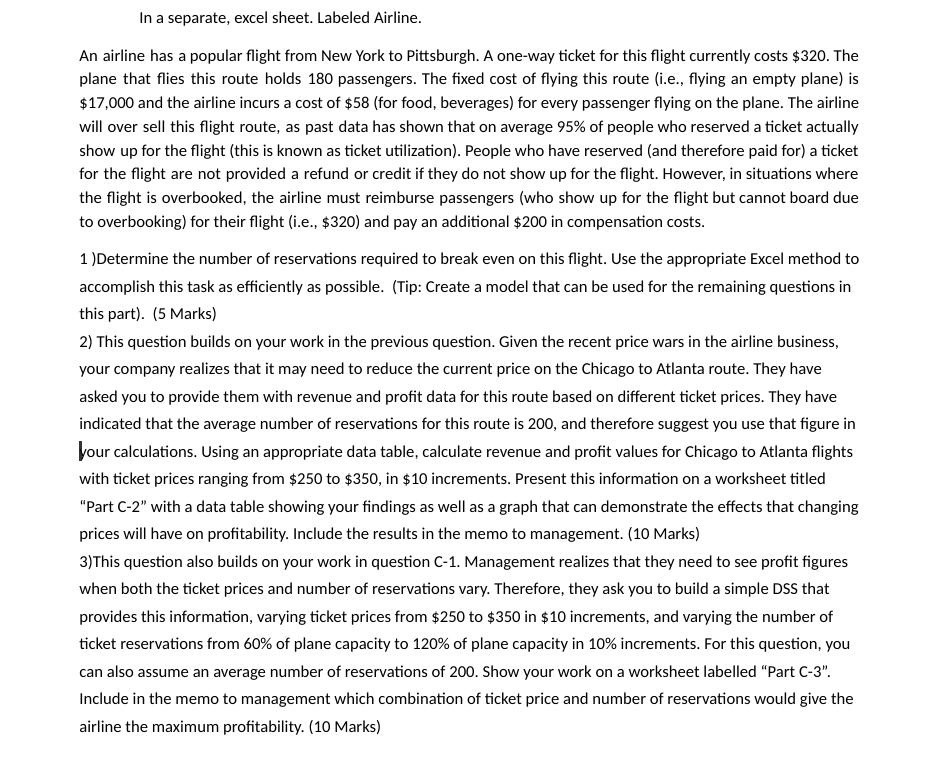 Goak seeking Microsoft Excel exercise In a separate, excel sheet. Labeled