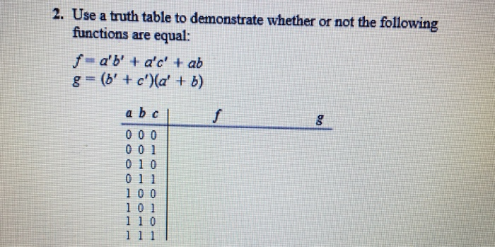  2. Use a truth table to demonstrate whether or not the