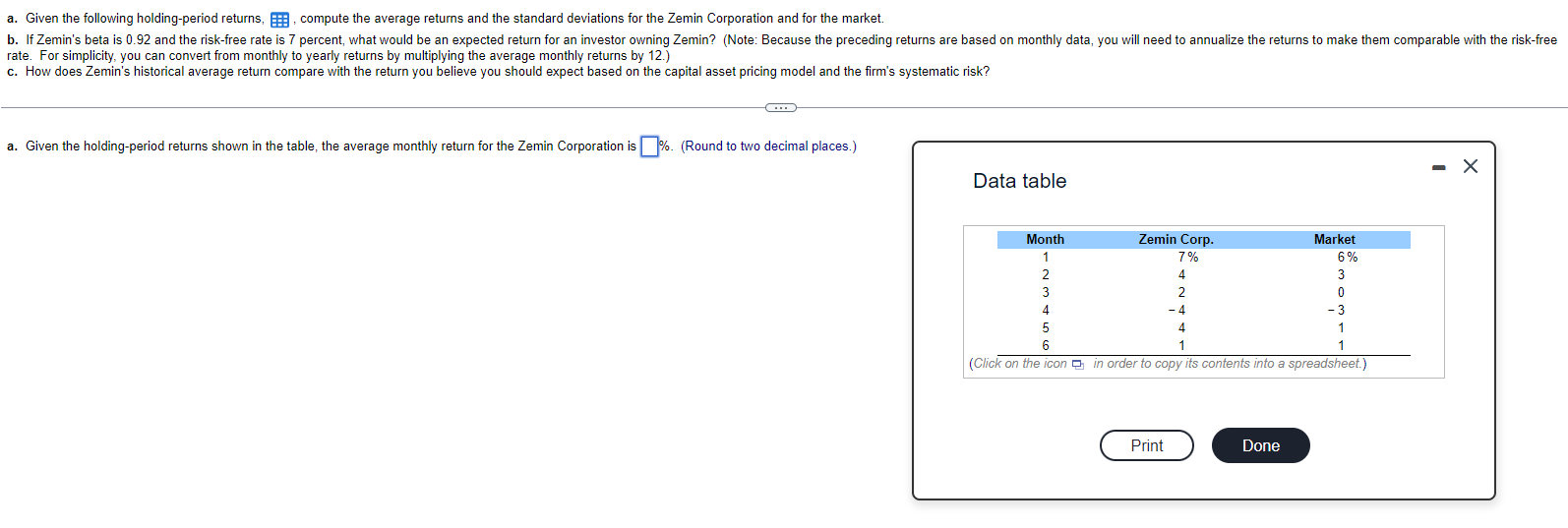  a. Given the following holding-period returns, , compute the average returns