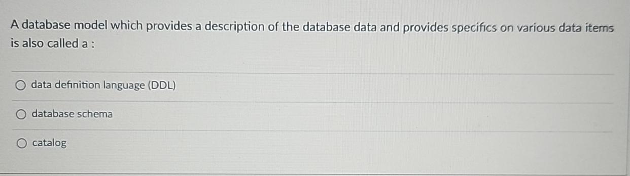  A database model which provides a description of the database data