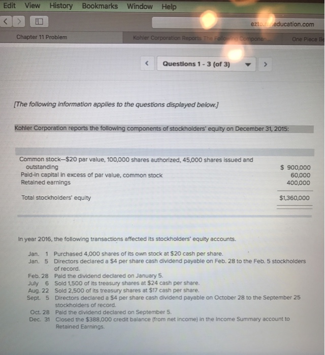  Edit View History Bookmarks Window Help ezto. education.com Chapter 11 Problem