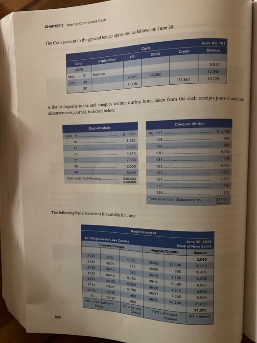bank reconciliation and recording adjustments LO6 CHE GURE: a. Adjusted book balance