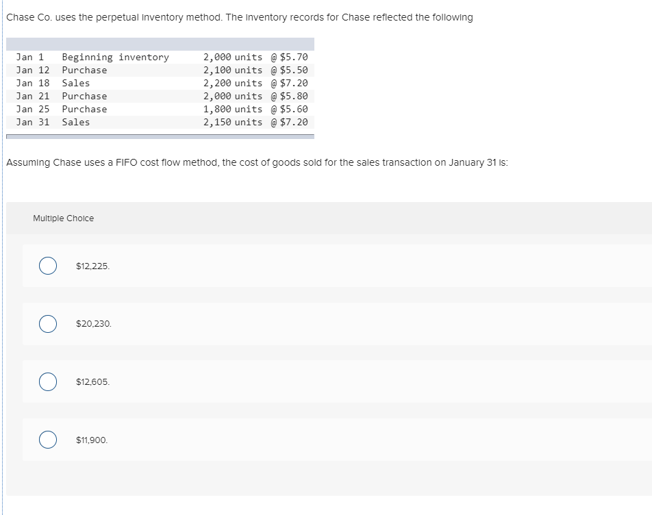  Chase Co. uses the perpetual Inventory method. The inventory records for