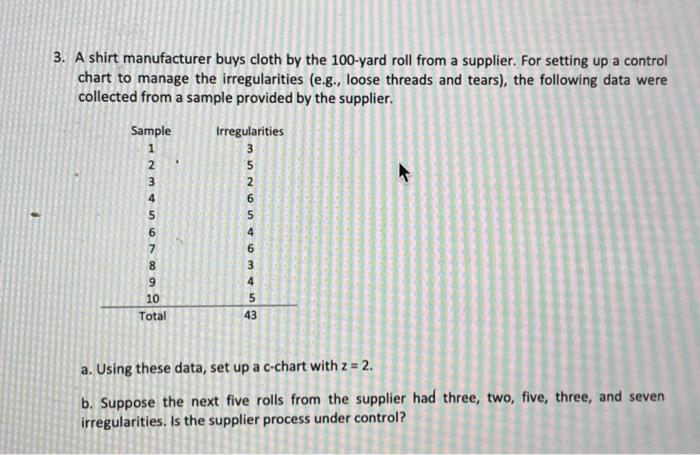 please show work for this problem! thanks! 3. A shirt manufacturer buys