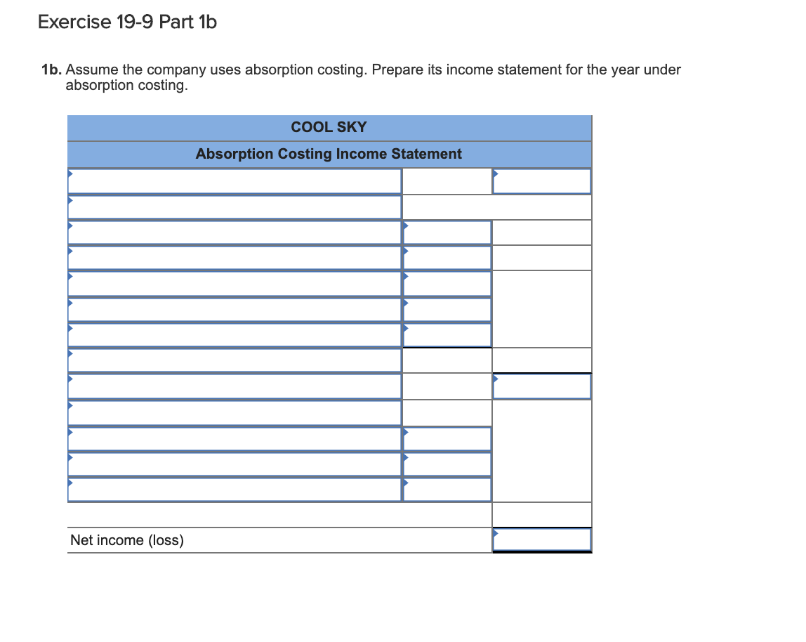 Sky reports the following costing data on its product for its first