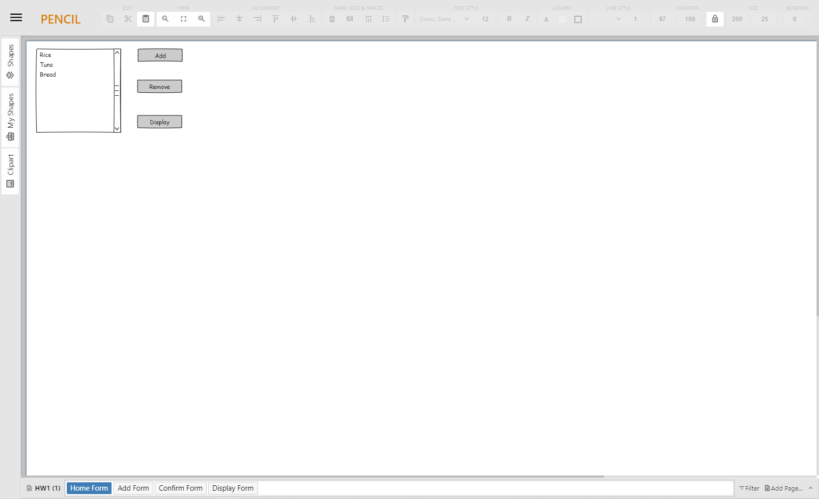The document is a wireframe for a Web application that manages a