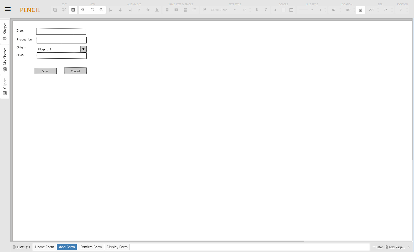 list of grocery items and associated data (production date, price, and country