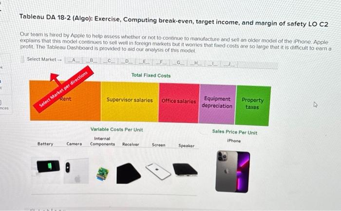  Tableau DA 182 (Algo): Exercise, Computing break-even, target income, and margin