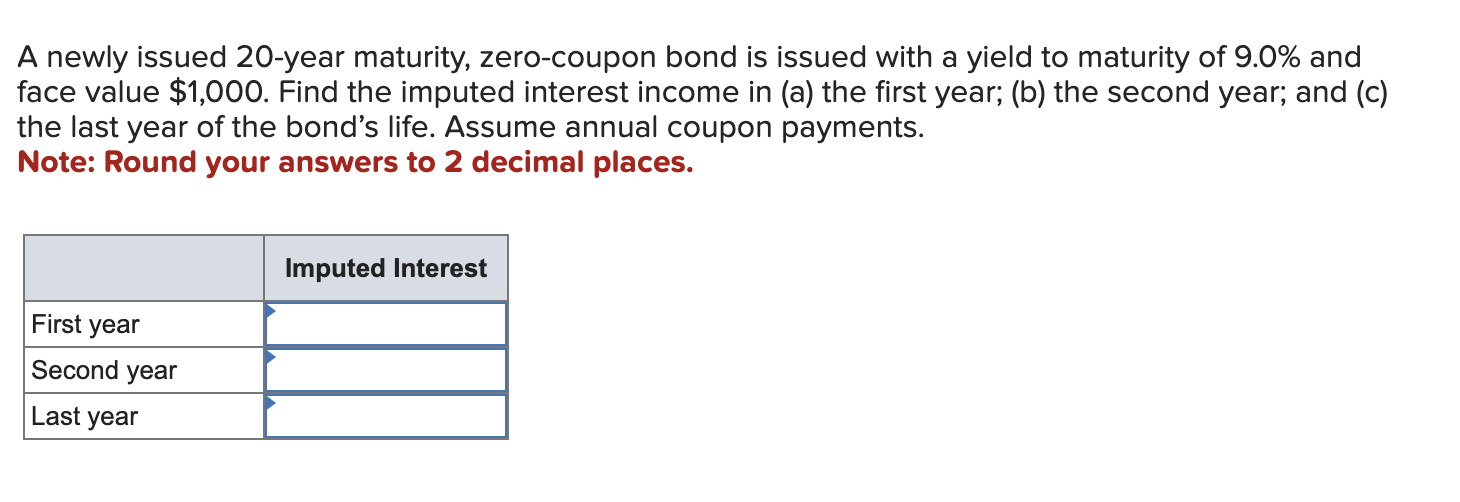  A newly issued 20-year maturity, zero-coupon bond is issued with a