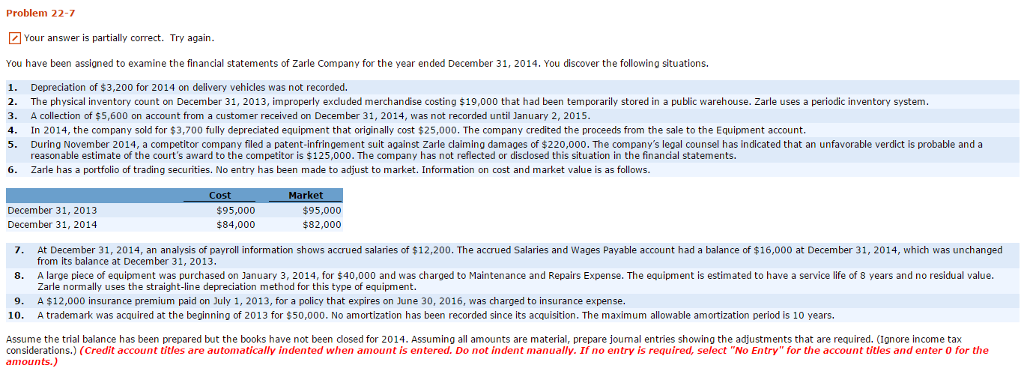  Problem 22-7 Your answer is partially correct. Try again You have