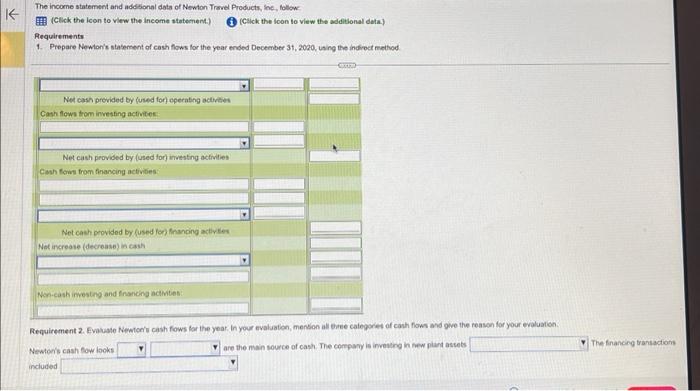 Travel Products, line, follow: (Cilck tie icon to vlew the income statement.)