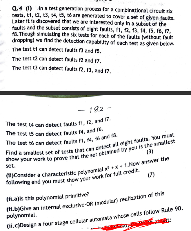  Q.4(i) In a test generation process for a combinational circuit six